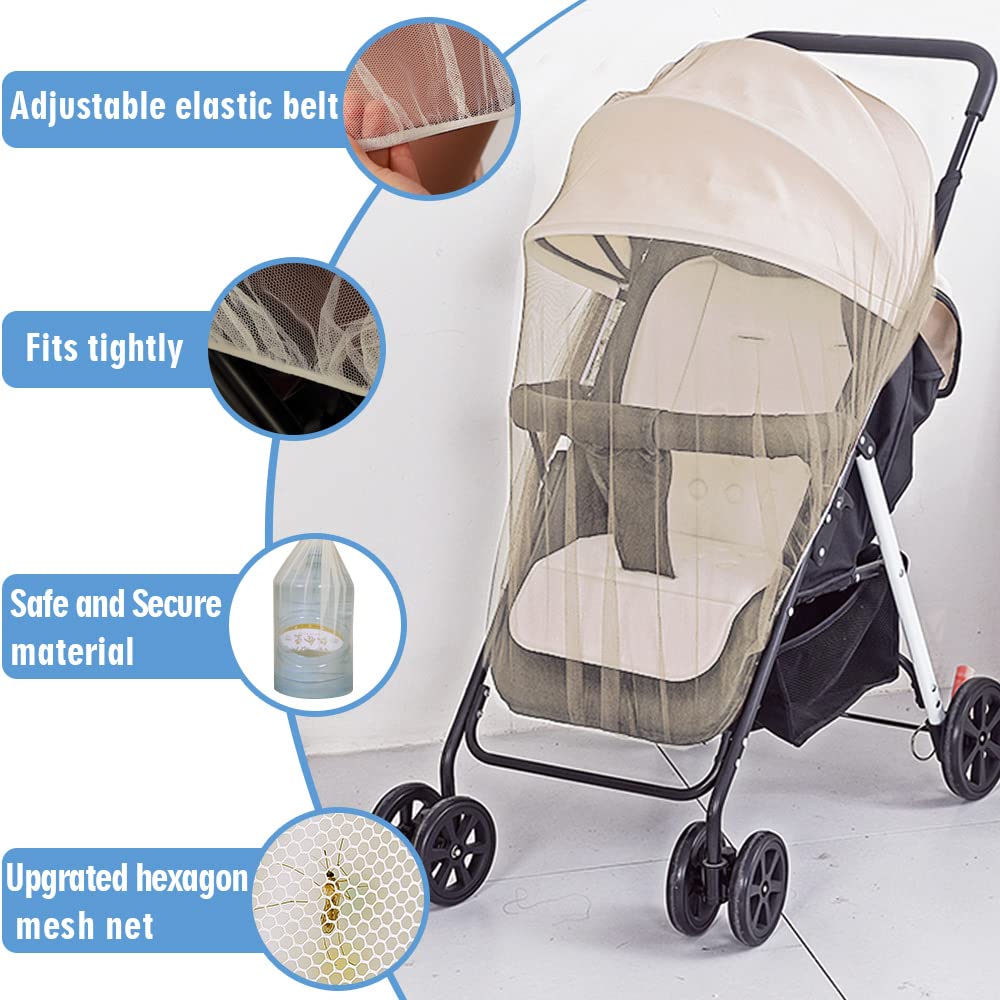 Mosquito Net for Stroller - Protective 2Pack Perfect Bug Net for Strollers, Bassinets, Cradles, Playards, Pack N Plays and Portable Mini Crib (Khaki)