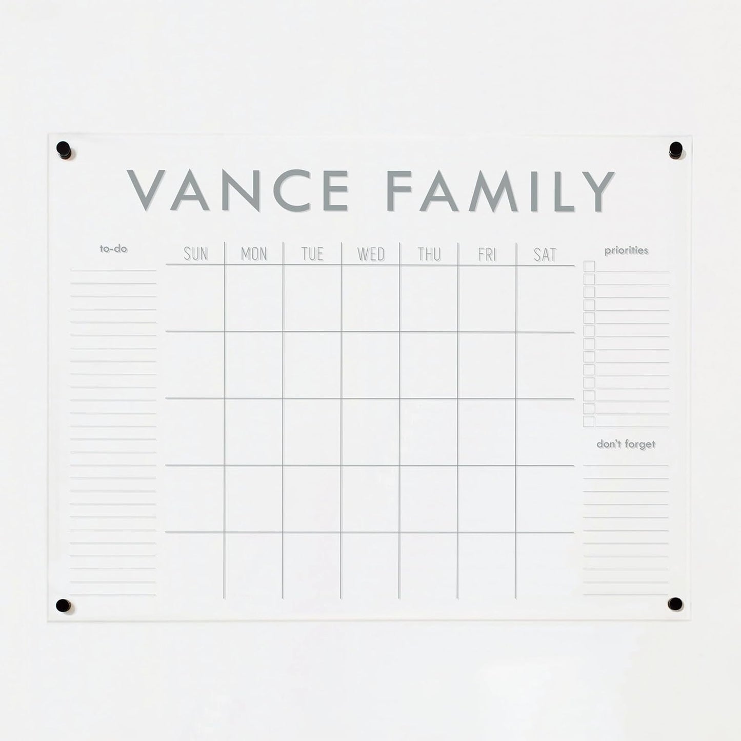 Personalized Clear Acrylic Calendar for Wall, Calendar Whiteboard for Wall, Dry Erase Wall Calendar, Wall Calendar Organizer System for Home (Block, Grey, 47.5"W x 36"H)