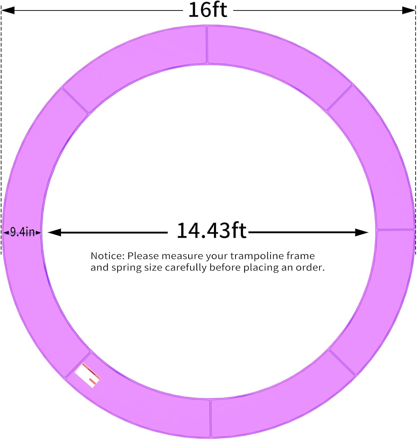 16FT/15FT/14FT/12FT/10FT Trampoline Safety Pad Replacement, Round Trampoline Spring Protection Cover, Fits 16FT/15FT/14FT/12FT/10FT Frames, Water-Resistant Trampoline Accessories
