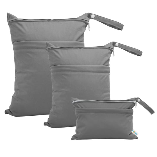 babygoal Wet Dry Bags for Baby Cloth Diapers, Washable Travel Bags, Beach, Pool, Gym Bag for Swimsuits & Wet Clothes with Two Zippered Pockets 3 Pack(S,M,L), 3SML01