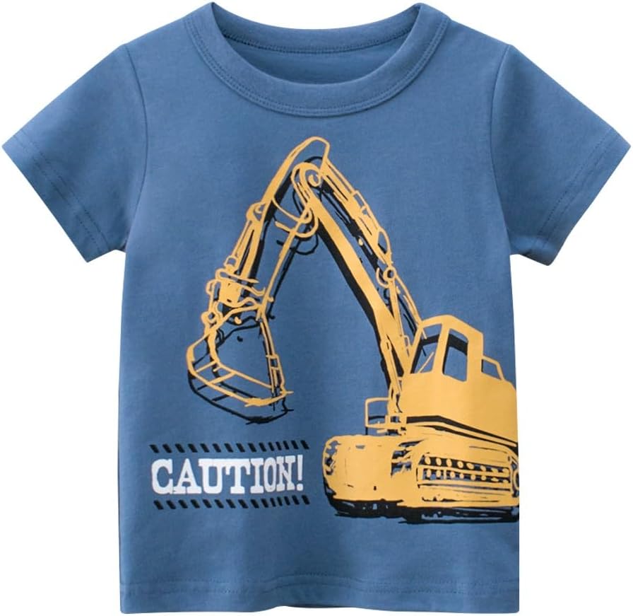 Boys' 4-Pack Excavator Short Sleeve Crewneck T-Shirts Top Tee Size 2-7 Years Toddler Boys' Value Pack Cotton T-Shirt
