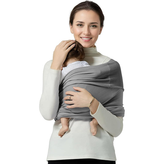 Baby Wrap Carrier, Lightweight Baby Wearing Wraps for Newborn and Infant, Soft Swaddle Holder Carrier, Cozy Baby Sling 7-35 lbs Grey