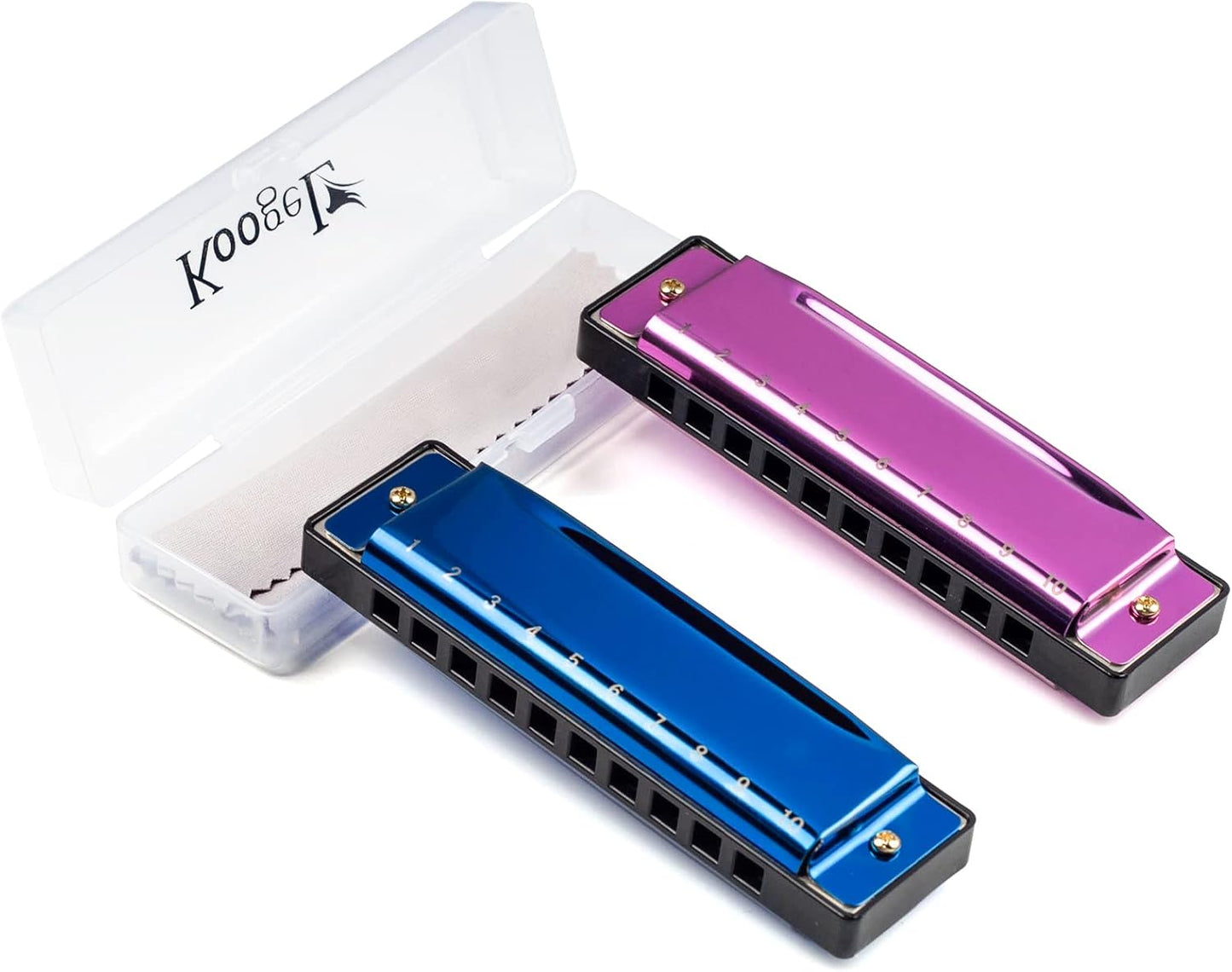 Koogel Kids Harmonica Set, Pink and Blue 10 Hole Distonic Harmonica Key of C Music Instruments for Beginners