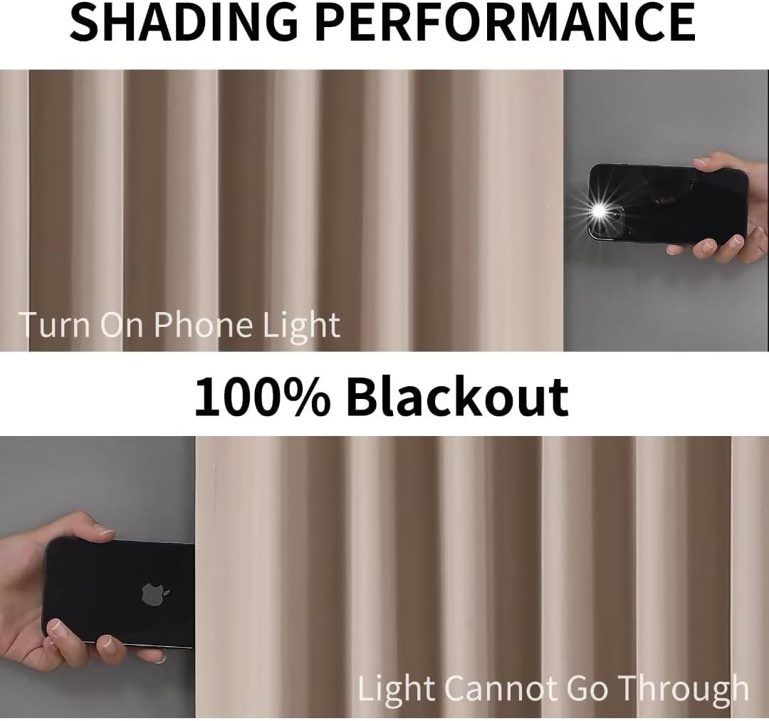 Joydeco Taupe Curtains 63 Inch Length for Bedroom, Solid Blackout Curtains 63 Inch Length for Livingroom, Grommet Thermal Insulated Solid Polyester Room Darkening Curtains 63 Inches Long