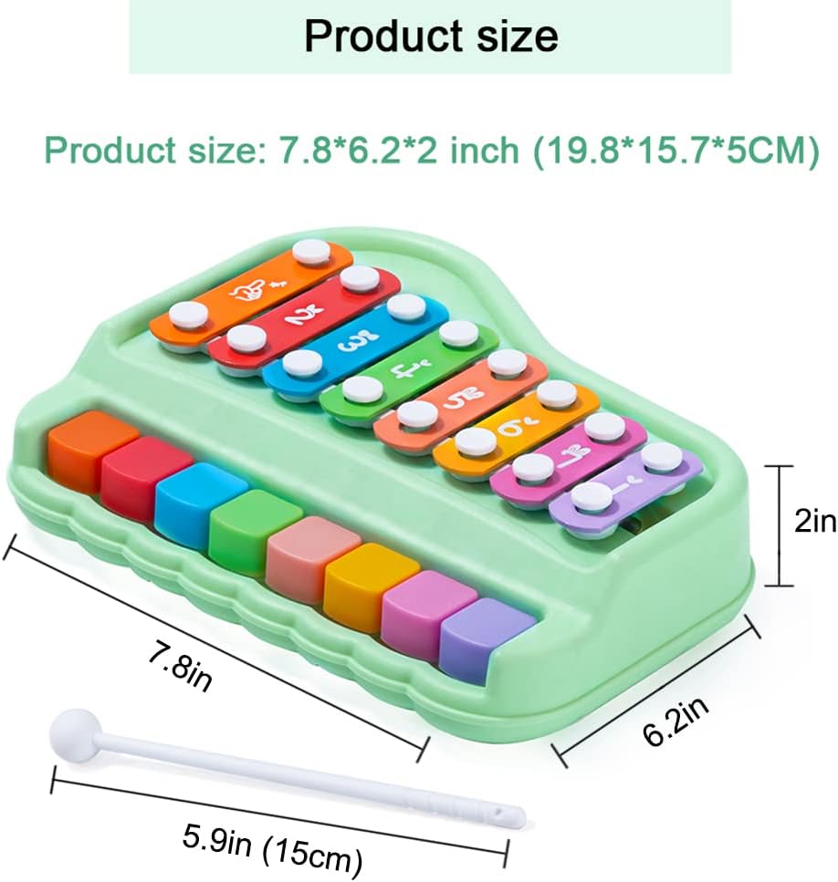 2 in 1 Baby Piano Xylophone for Toddlers 1-3 Years Old, 8 Multicolored Key Keyboard Baby Xylophone Piano, Preschool Educational Musical Learning Instruments Toy for Baby Kids Girls Boys