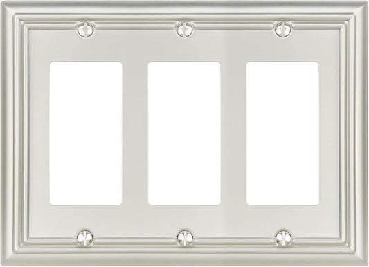 1-Pack Triple Decorator Wall Plate, Metal Electrical Outlet Cover for Receptacles, Dimmer Switches, GFCI Outlets, Satin Nickcel, Midsize, 6.77''*4.88''