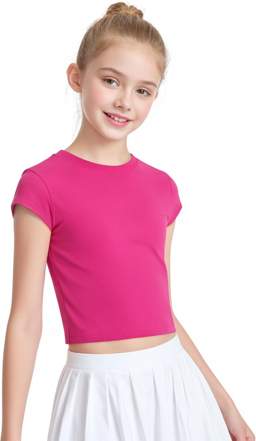 Auranso Girls Crop Tops Summer Short Sleeve Round Neck T Shirts Basic Tee for Kids
