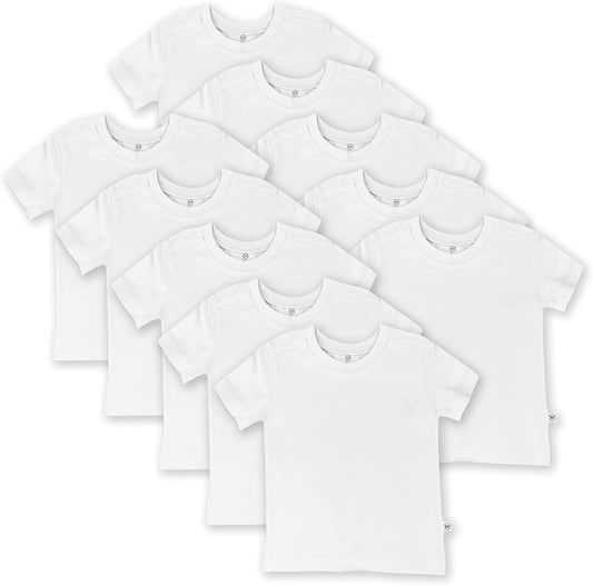 HonestBaby 10-Pack Short Sleeve T-shirts 100% Organic Cotton Baby, Toddler, Little Kids, Boys, Girls, Unisex