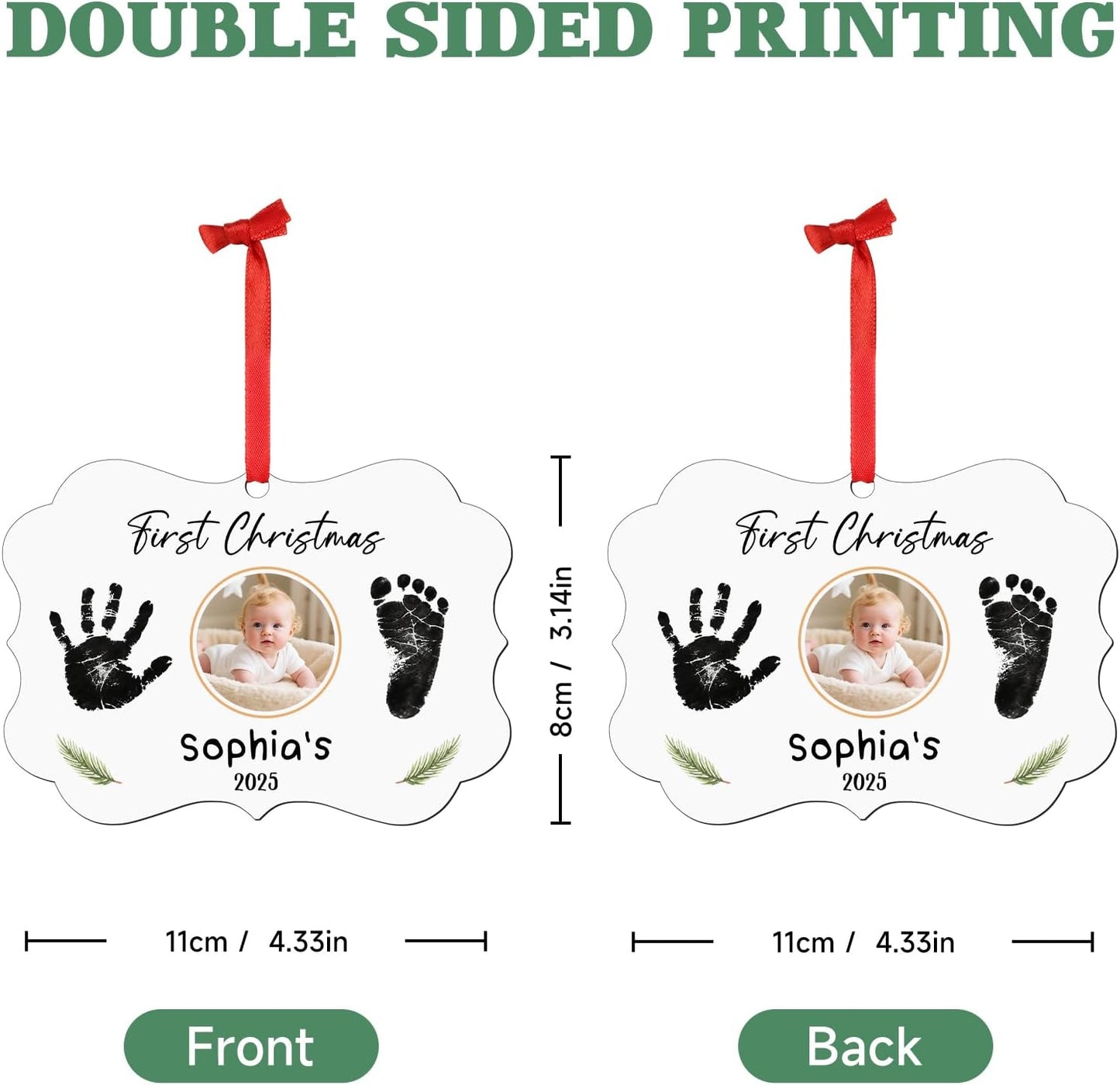 Baby Hand and Footprint Ornament - Baby Frist Christmas Ornament 2025 with Custom Photo, Name, Date - Personalized Baby Gifts, Newborn Keepsake, New Mom Gifts