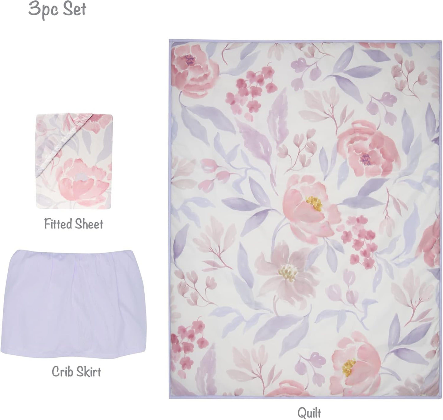 Bedtime Originals Lavender Floral 3-Piece Baby Crib Bedding Set - Pink/Purple
