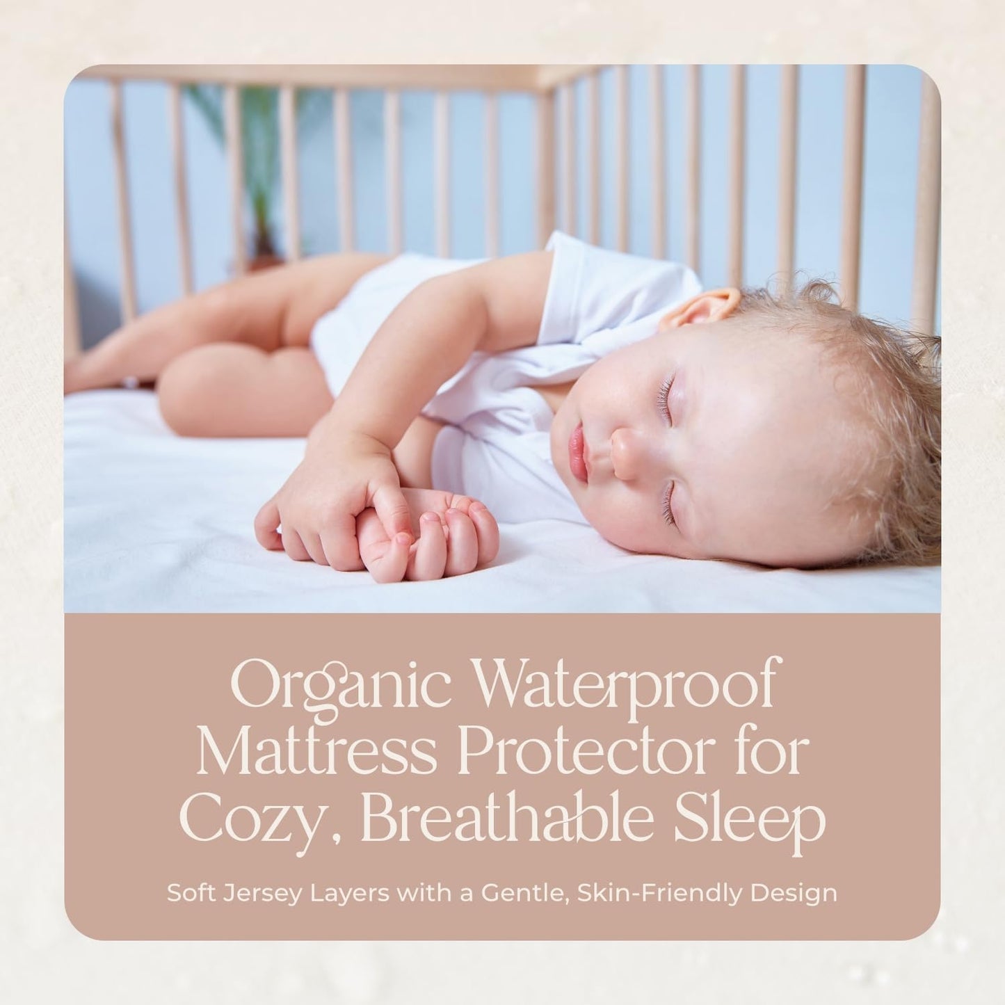 Organic Crib Mattress Protector - 100% Waterproof Crib Mattress Protector Pad with Soft Quiet & Breathable Triple Layer Protection - Fairtrade & GOTS Certified and Machine Washable (52"x28"x9”)