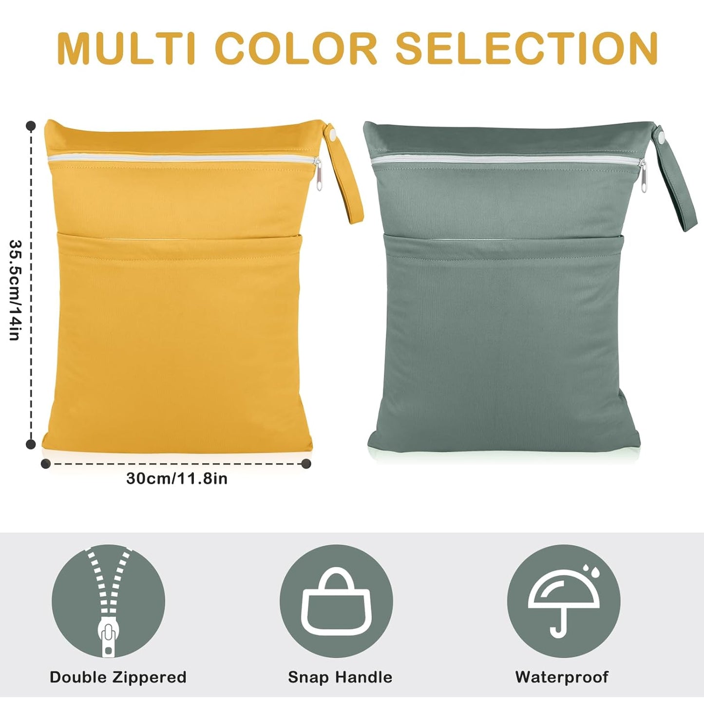 Angel Love Wet Bags, 2 Pack Baby Cloth Diaper Wet/Dry Bags with Two Zippered Pockets, Travel, Beach, Pool, Gym Bag for Swimsuits or Wet Clothes, Waterproof Washable Reusable, L216217