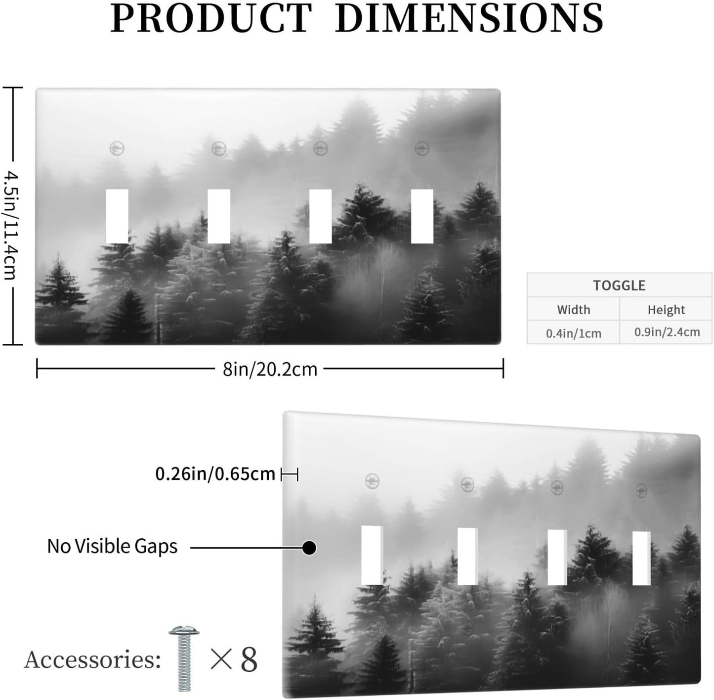 Foggy Forest Natural Scenery Retro Tree Pine Light Switch Covers Quad Toggle Electrical Faceplate 4 Gang Wall Plate Decorative Switch Plates for Bed Room Living Room Decor