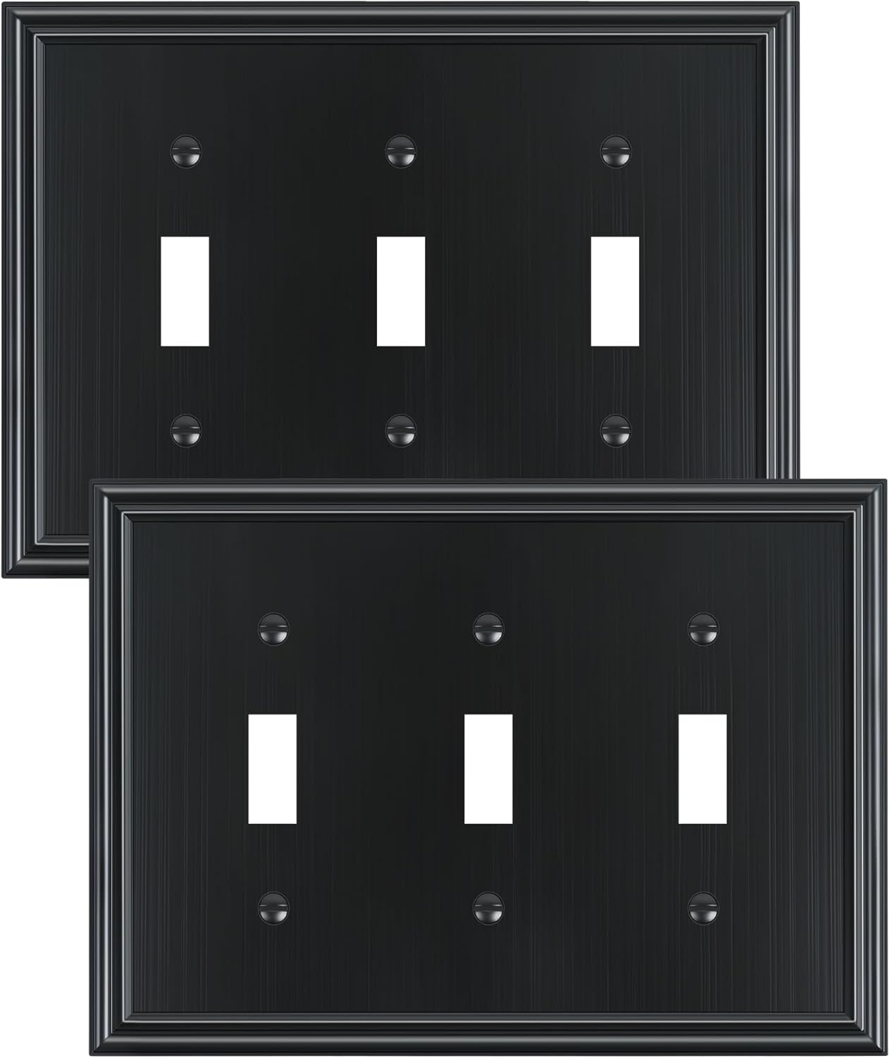 2-Pack Triple Toggle Light Switch Cover Plate, Durable Solid Zinc Alloy Decorative Switch Plate Covers, Black 3 Gang Wall Plate, Corrosion Resistant