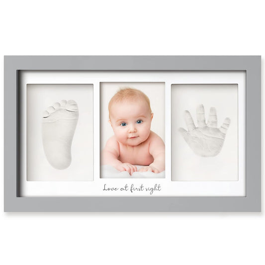 Baby Hand and Footprint Kit - Clay Handprint Keepsake Frame, Newborn Nursery Picture Frame, Personalized New Mom Gifts for Baby Shower & Registry (Cloud Gray)