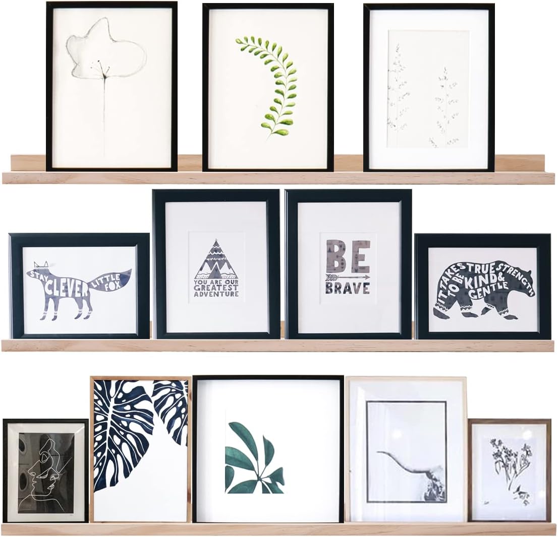 AZSKY 48 Inch Long Narrow Floating Shelves for Wall Storage Rustic Natural Wood Wall Shelf for Wall Décor Wall Bookshelf for Kids Room Picture Ledge Shelf a Set of 3