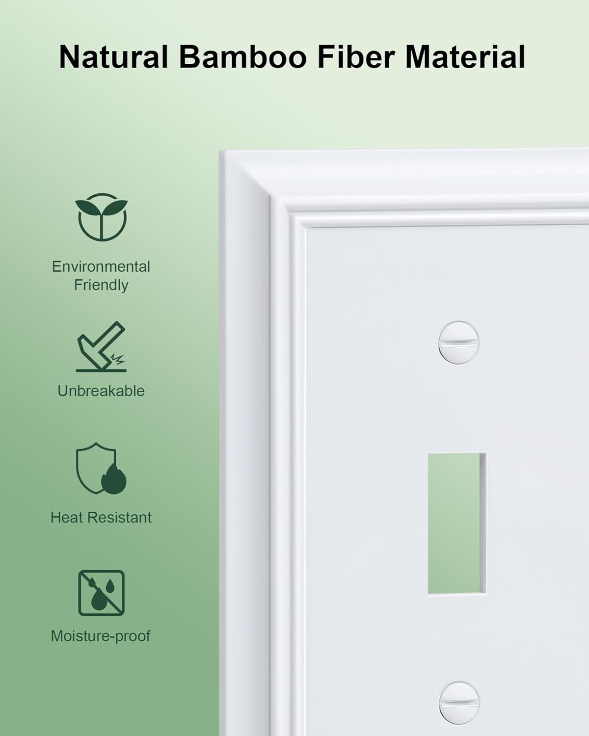 2-Pack Quad Toggle Light Switch Cover Plate, Pure White Decorative Switch Plate Covers, Natural Bamboo Fiber 4 Gang Wall Plate for Toggle Light Switch and Rotary Dimmer Switch