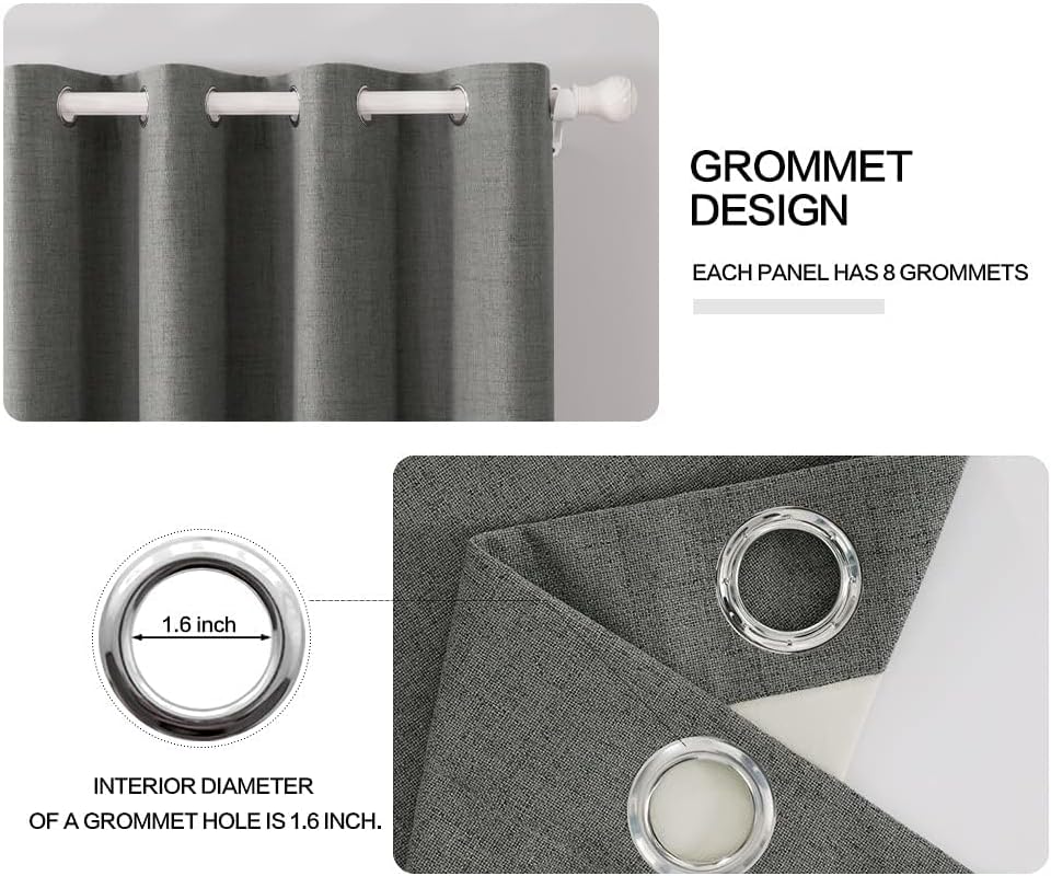 MIULEE Linen Blackout Curtains and Drapes 100% Room Darken Thermal Insulated Grommet Window Panels with Coating 2 PCs W 42 x L 90 inches Dark Grey
