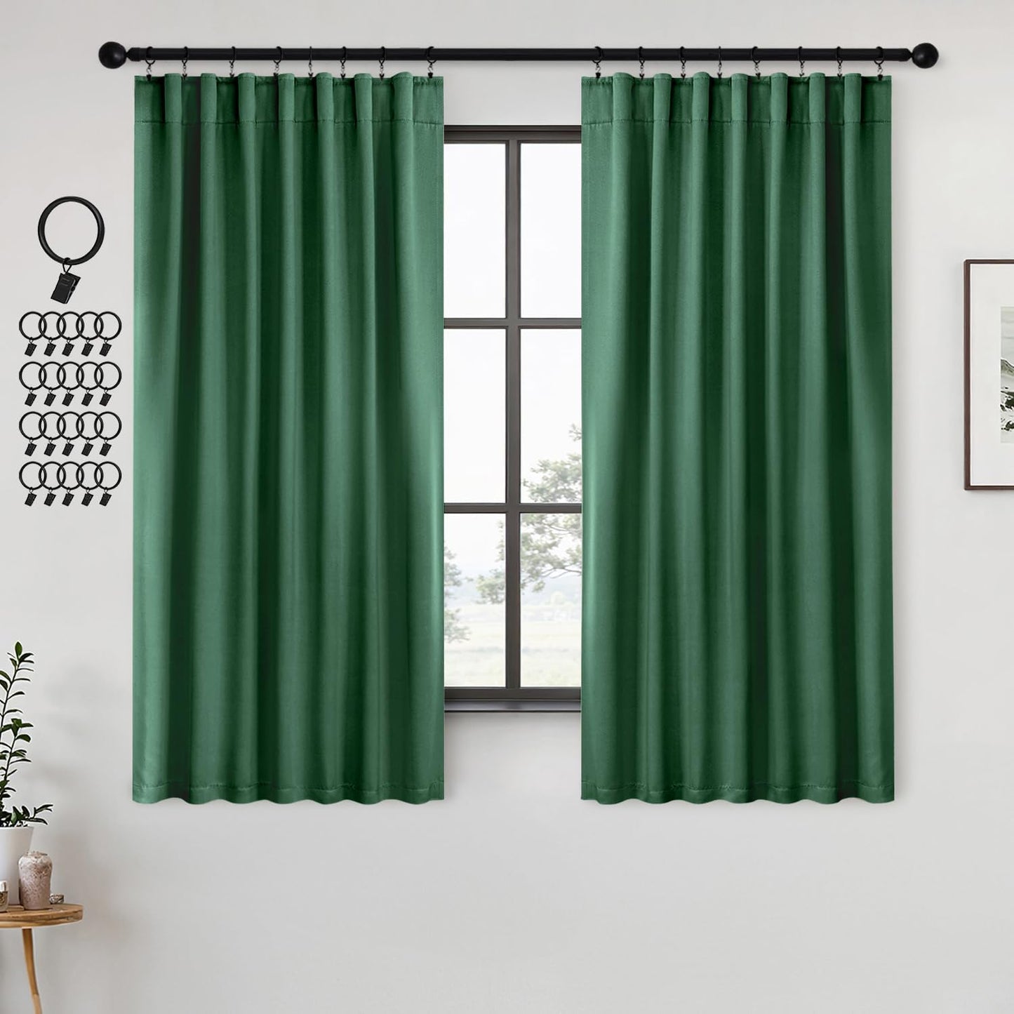ANRODUO Back Tab Blackout Curtains for Bedroom Living Room, Rod Pocket Pinch Pleated Thermal Insulated Room Darkening Curtains 54 Inches Long 2 Panels, Hunter Green, 42 x 54 Inch