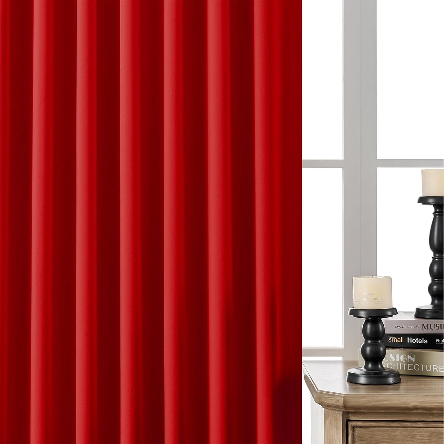 Joydeco 72 Inch Blackout Curtains for Bedroom, Thermal Insulated Black Out Curtains, Room Darkening Drapes for Living Room Window Rod Pocket Back Tab (W52 x L72 Inch, Red)