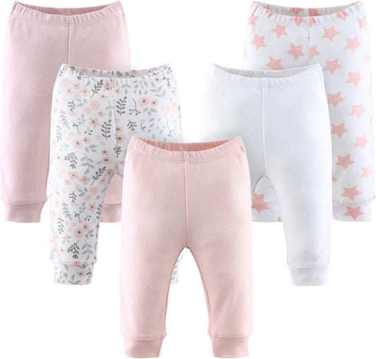 The Peanutshell 5 Pack Baby Girl Pants Set - 100% Cotton Toddler Pants for 0-24 Months Clothes for Toddlers & Babies - Flower