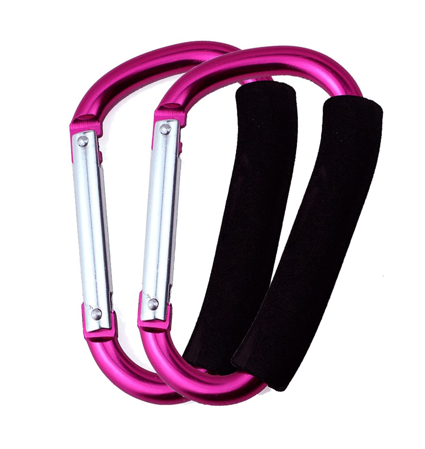 Stroller Hooks by Baby,2 pcs Carabiner Stroller Hook Organizer for Hanging Purses, Diaper Bag, Shopping Bags. Clip Fits Single/Twin Travel Systems, Car Seats and Joggers (Rose red)