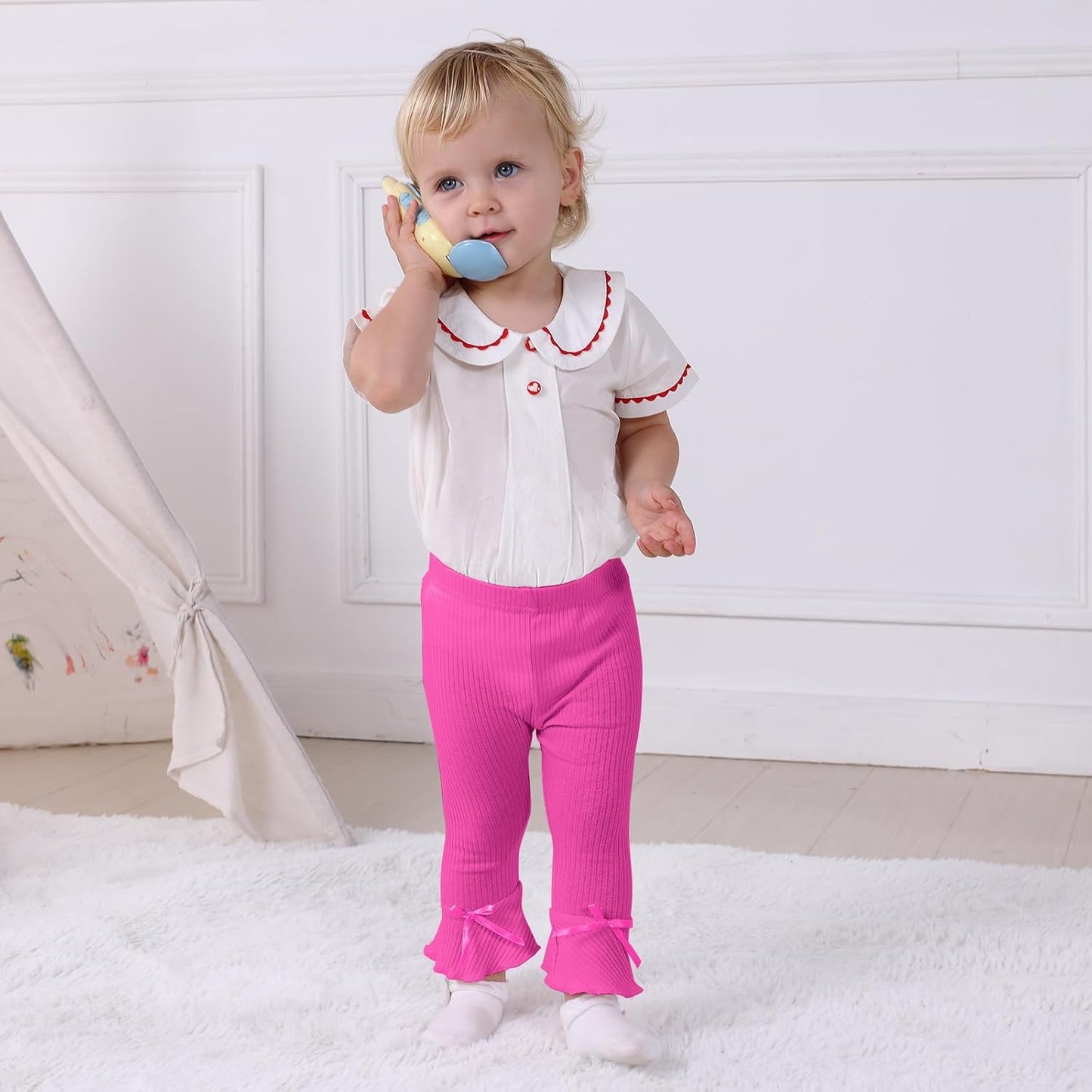 Newborn Toddler Baby Girl Pants Leggings Ribbed Straight Flare Infant Girl Pants Leggings Bell Bottoms 5 Packs