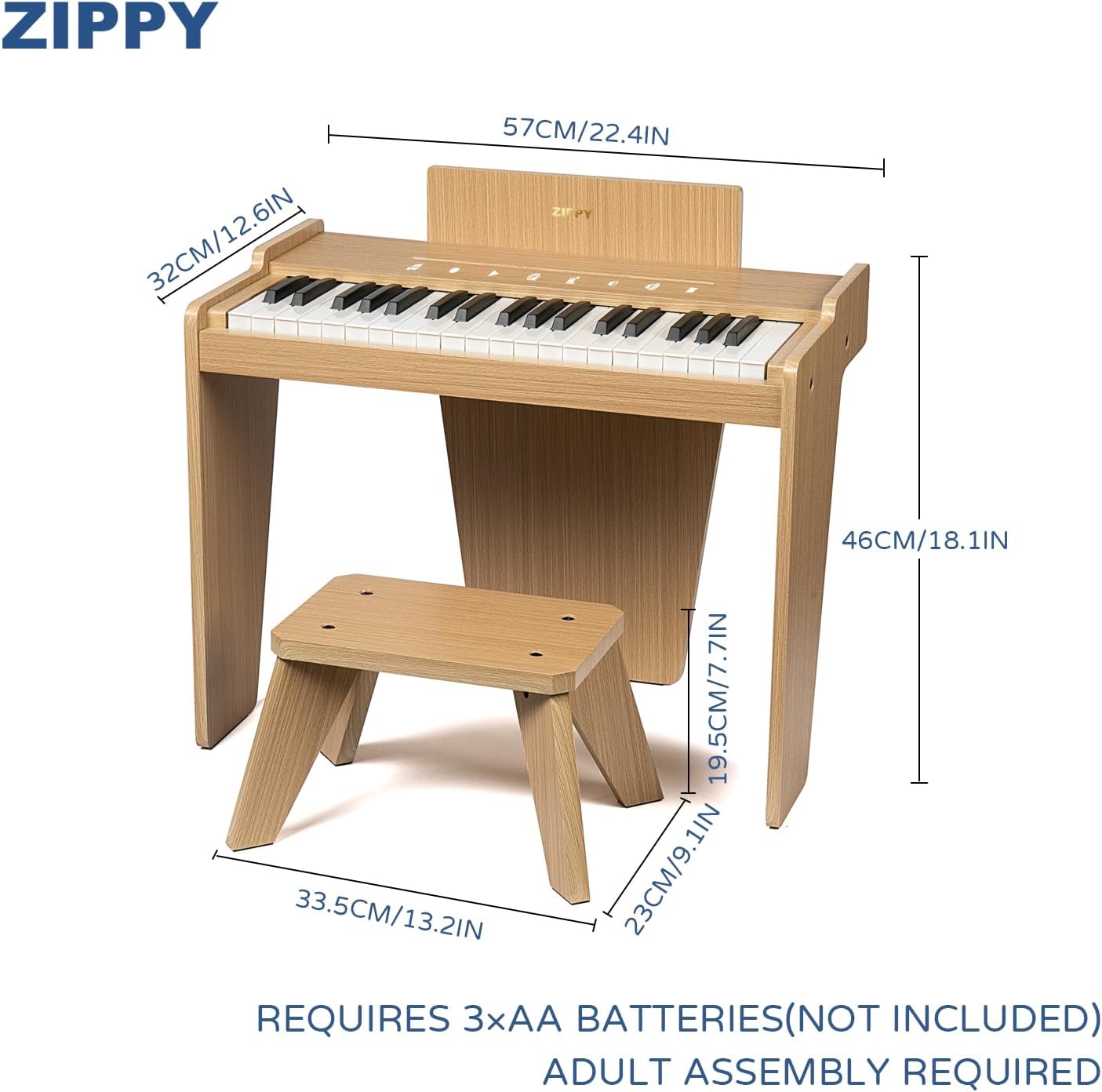 ZIPPY Kids Piano Keyboard, 37 Keys Digital Piano for Kids, Touch Sensitive Control Panel, Built-in Songs, Volume Adjustable, Music Educational Instrument, Wood Piano for 3+ Girls and Boys (Oak Plus)