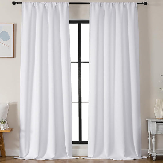 Simplebrand Ava Pure White Curtains for Bedroom 96 Inches Long 2 Panels Set, Elegant Light Filtering Living Room Curtain Drapes, Soft Casual Rod Pocket Privacy Curtains, W50 x L96 Inch, White