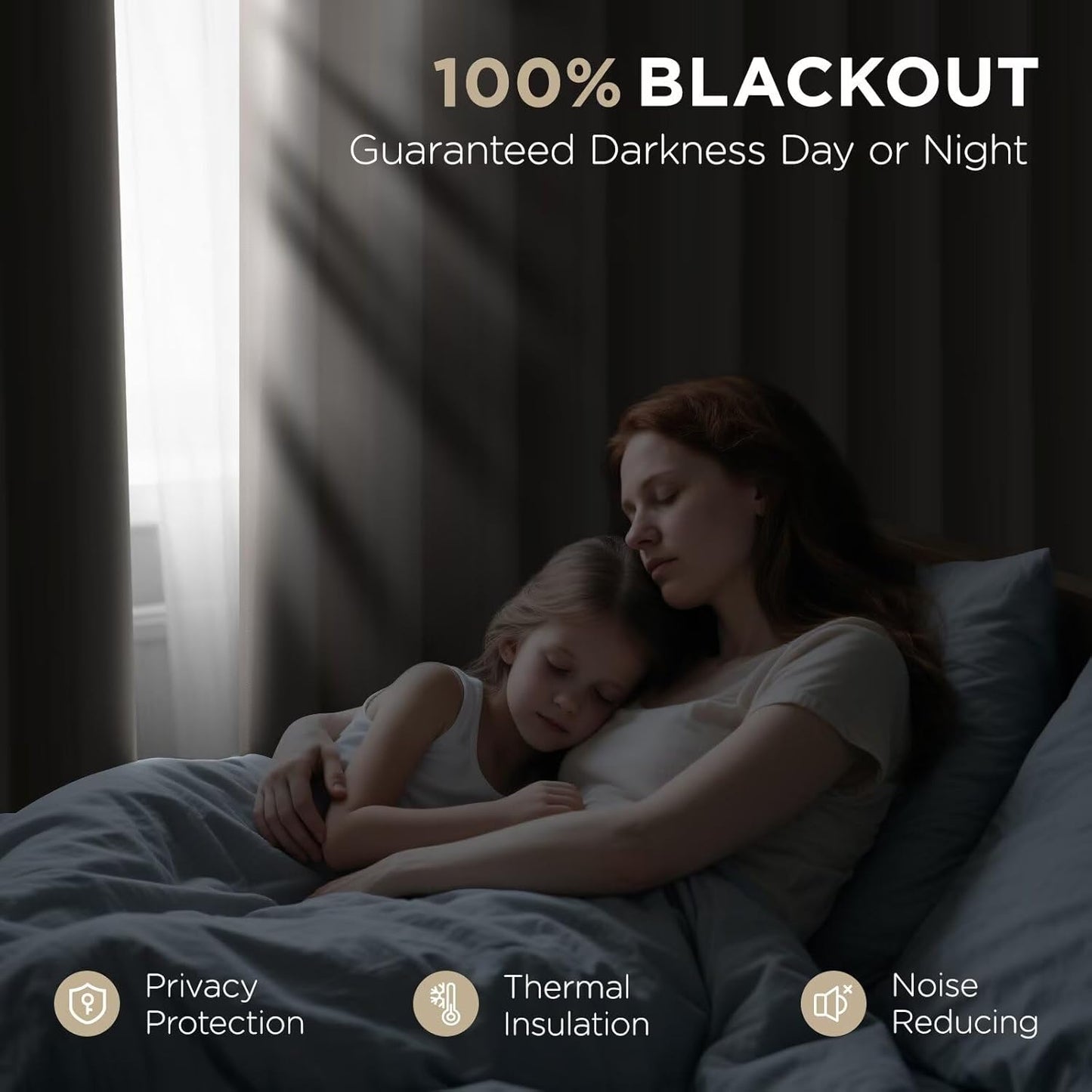 Joydeco 108 Inch Blackout Curtains for Bedroom, Thermal Insulated Black Out Curtains 2 Panels Set, Room Darkening Drapes for Living Room Window Rod Pocket Back Tab (W37 x L108 Inch, Light Beige)