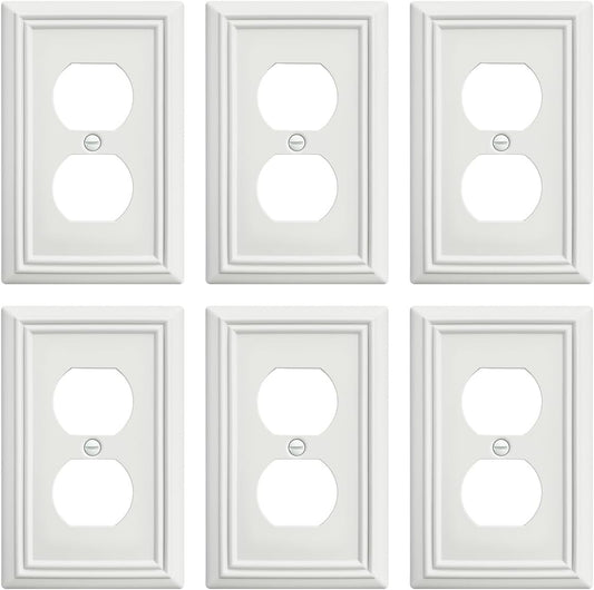 6-Pack Duplex Outlet Cover, Metal Wall Plate for Receptacle, Light Switch, Decorative Off White Outlet Cover Plate, 3.15''*4.88, Midsize