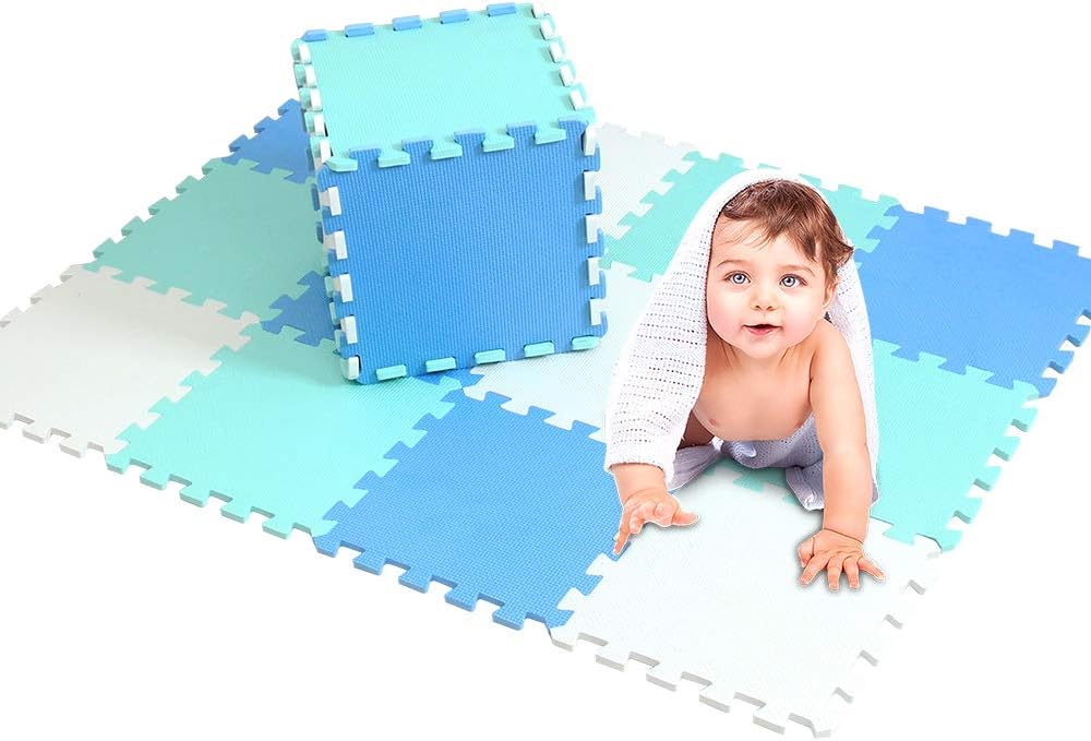 XMTMMD Soft Non-Toxic Foam Baby Play Mat | Toddler Playmat | EVA Foam Interlocking Tiles for Gym, Nursery, Playroom | 18 Squares Foam Floor Mats for Kids & Babies | Colorful Jigsaw Puzzle Play Mat