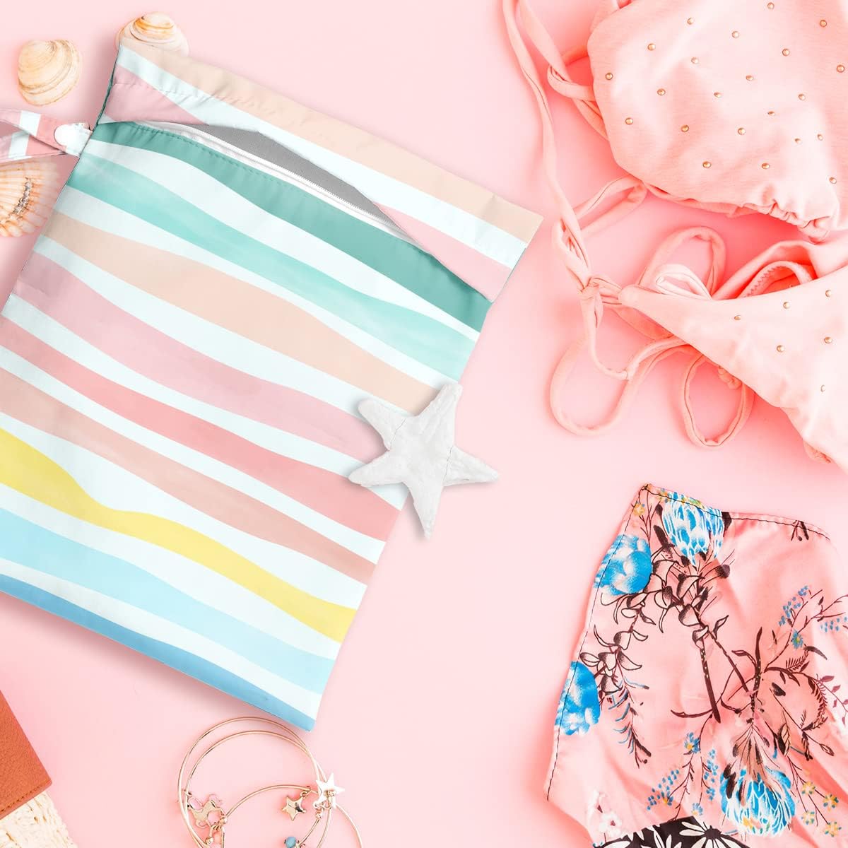 Wet Bag, Wet Dry Bag, Wet Bag for Swimsuit, Travel, Beach, Pool, Diapers, Dirty Yoga Gym Clothes, Makeup Bag, Waterproof Reusable Beach Bag Ocean Decor Starfish Sea Horse Anchor