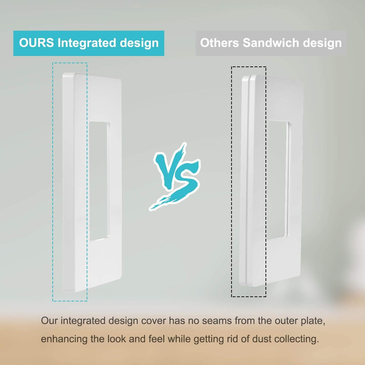 10 Pack 1-Gang Screwless Wall Plate, Decora Outlet Cover Plates, 4.57” H x 2.76” L, for Light Switch, Dimmer, GFCI, USB Outlet
