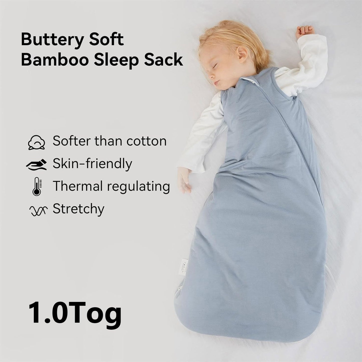 Rayon Made from Bamboo Sleep Sack 6-12 Months 1.0 Tog Ultra Soft Baby Wearable Blanket Toddler Sleeping Sack for Babies Unisex Girl Boy 2-Way Zipper Baby Sleeping Bag Breathable Lightweight Medium