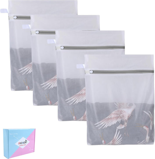 Mesh Laundry Bags, Mesh Wash Bags, Durable Mesh Structure with Strong Zipper, Suitable for Underwear, Delicate Clothes, Pants, Shoes, Socks Washing (Small Fine Mesh, Large 20 * 24in*4pcs)