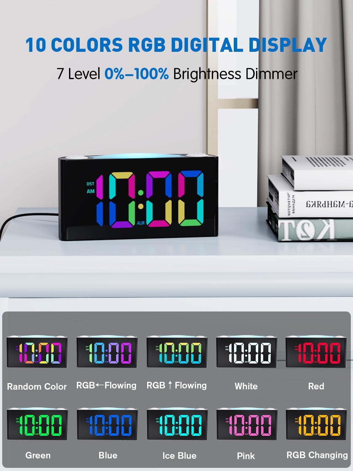 PPLEE RGB Vibrating Alarm Clock for Bedroom-Digital Clock with Bed Shaker,Super Loud Alarm Clock for Heavy Sleeper Hearing Impaired Deaf,Large Big Numbers for Senior,USB&Type-C,Dimmable,Battery Backup