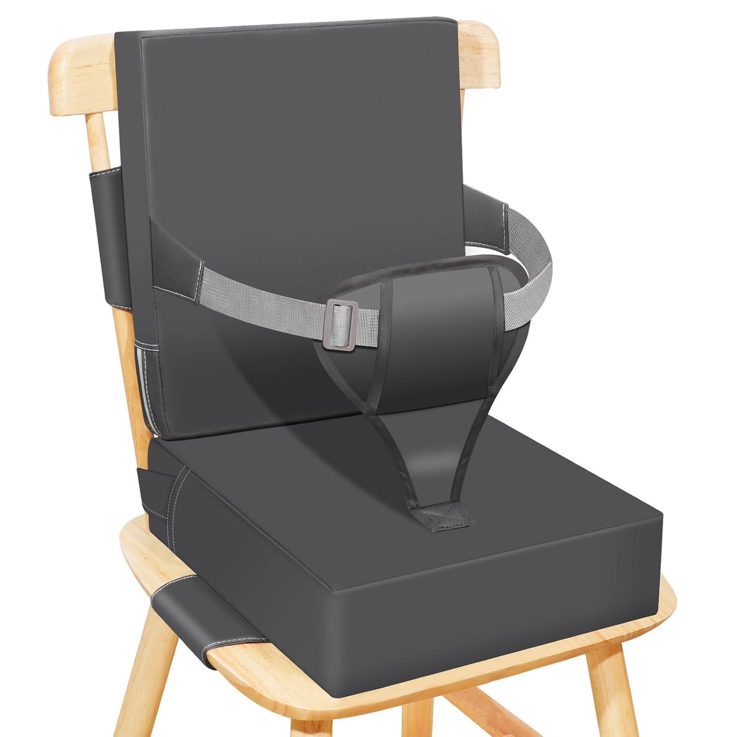 Toddler Booster Seat for Dining Table Kitchen Chair, Waterproof Non-Slip with Backrest & Adjustable Straps, Portable PU Travel Baby Kids Booster Seat Cushion