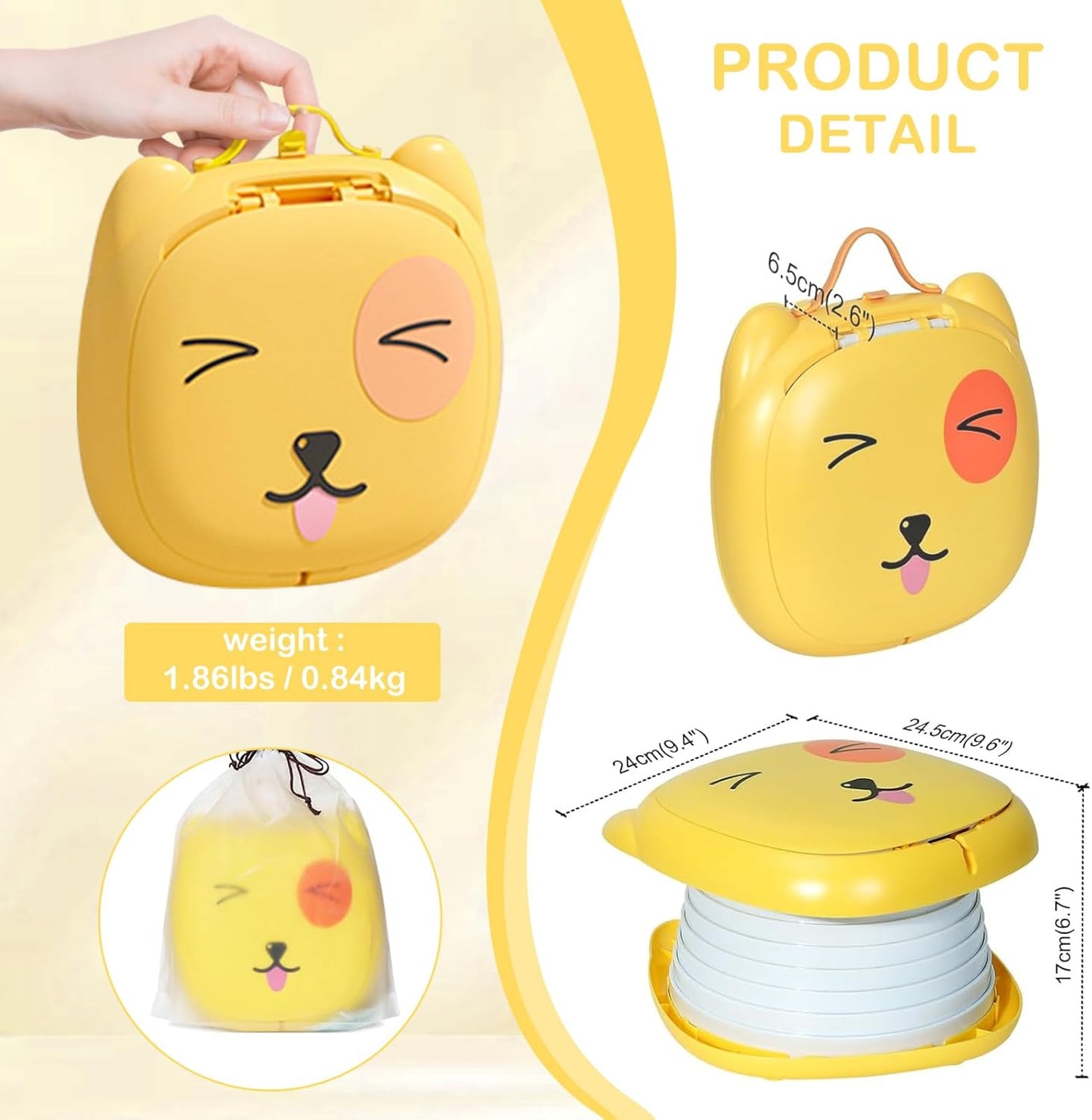 2025 Upgraded Portable Potty Training, Travel Potty for Toddler, portable toilet for kids Foldable, Apply to Seat Emergency Toilet for Camping, Outdoor,Car, Indoor (Yellow)