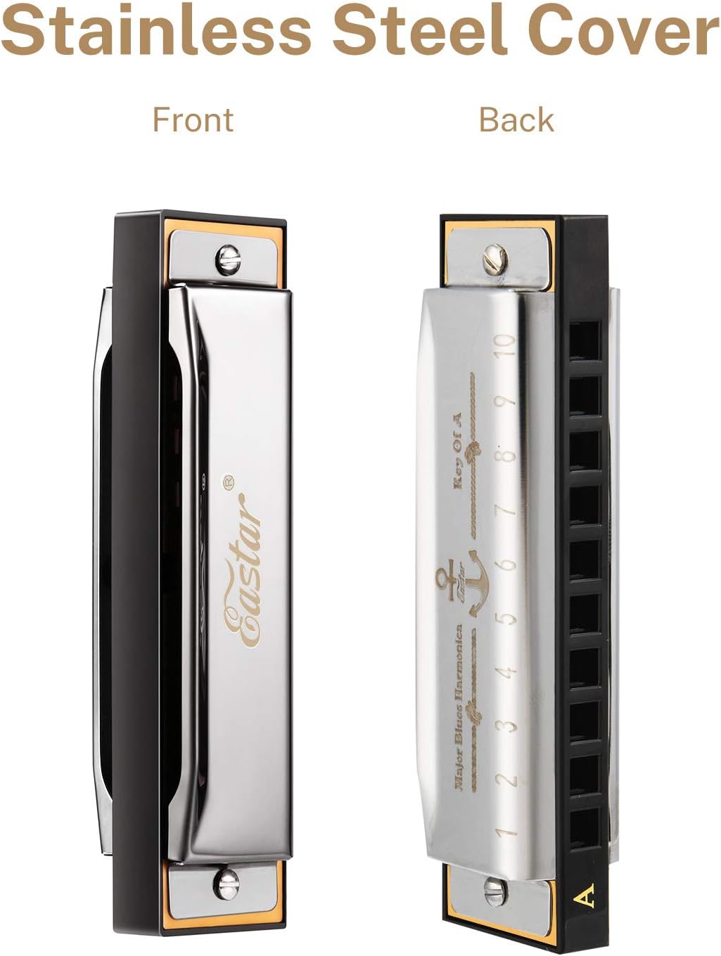 Eastar Major Blues Harmonica Sets 7 Keys Diatonic in Key of C D E F G A Bb for Adults Beginners Students Kids 7-Pack, Carrying Case, Cleaning Cloth