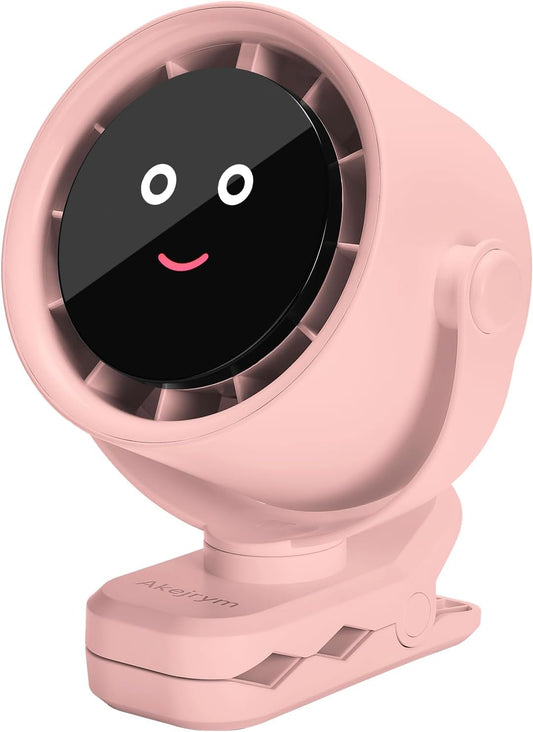 Clip on Fan for Bed, Portable Fan for Travel, Small Powerful 5 Speed Quiet 360° Rotate, Air Turbo Tech & Digital display, For Home Office Stroller Camping (Pink)