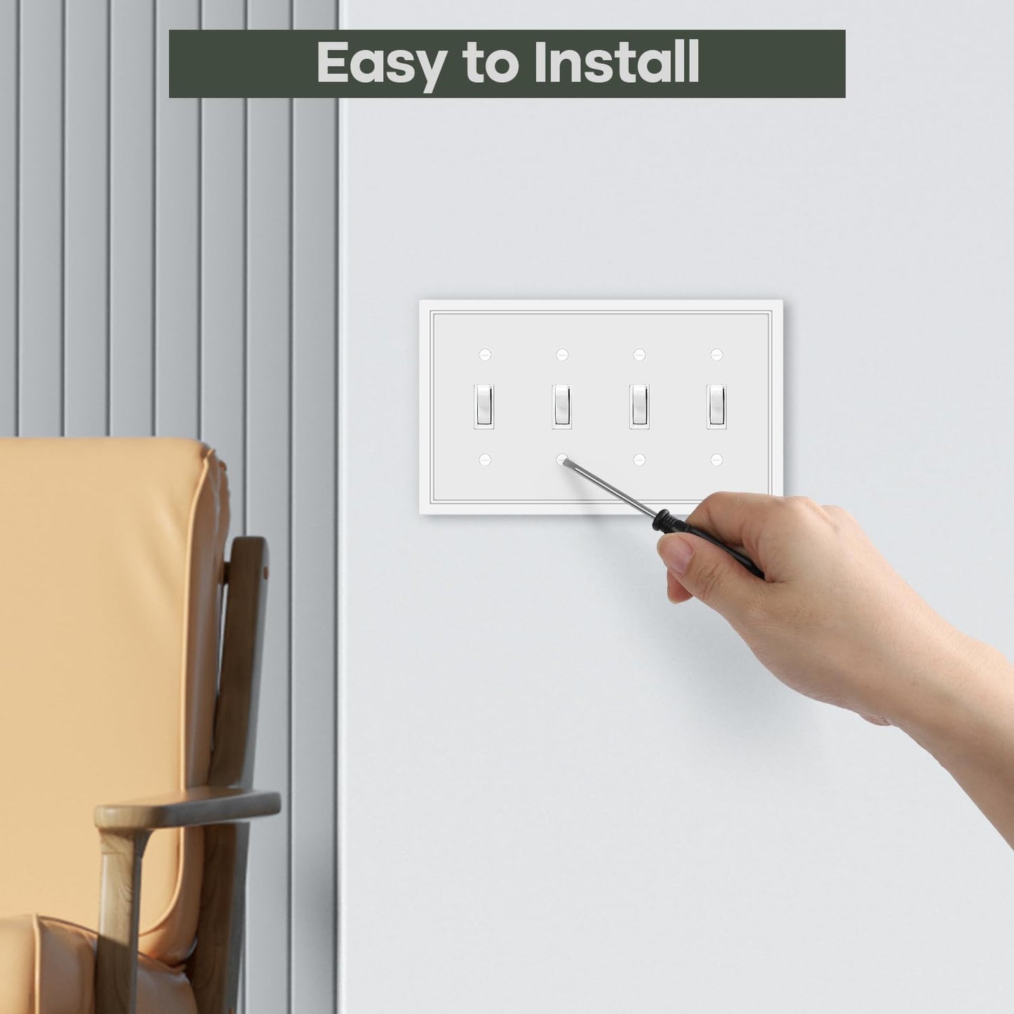 Quad Toggle Light Switch Cover Plate White Classic Decorative Light Switch Plates Cover 4-Gang Wall Plate Cover