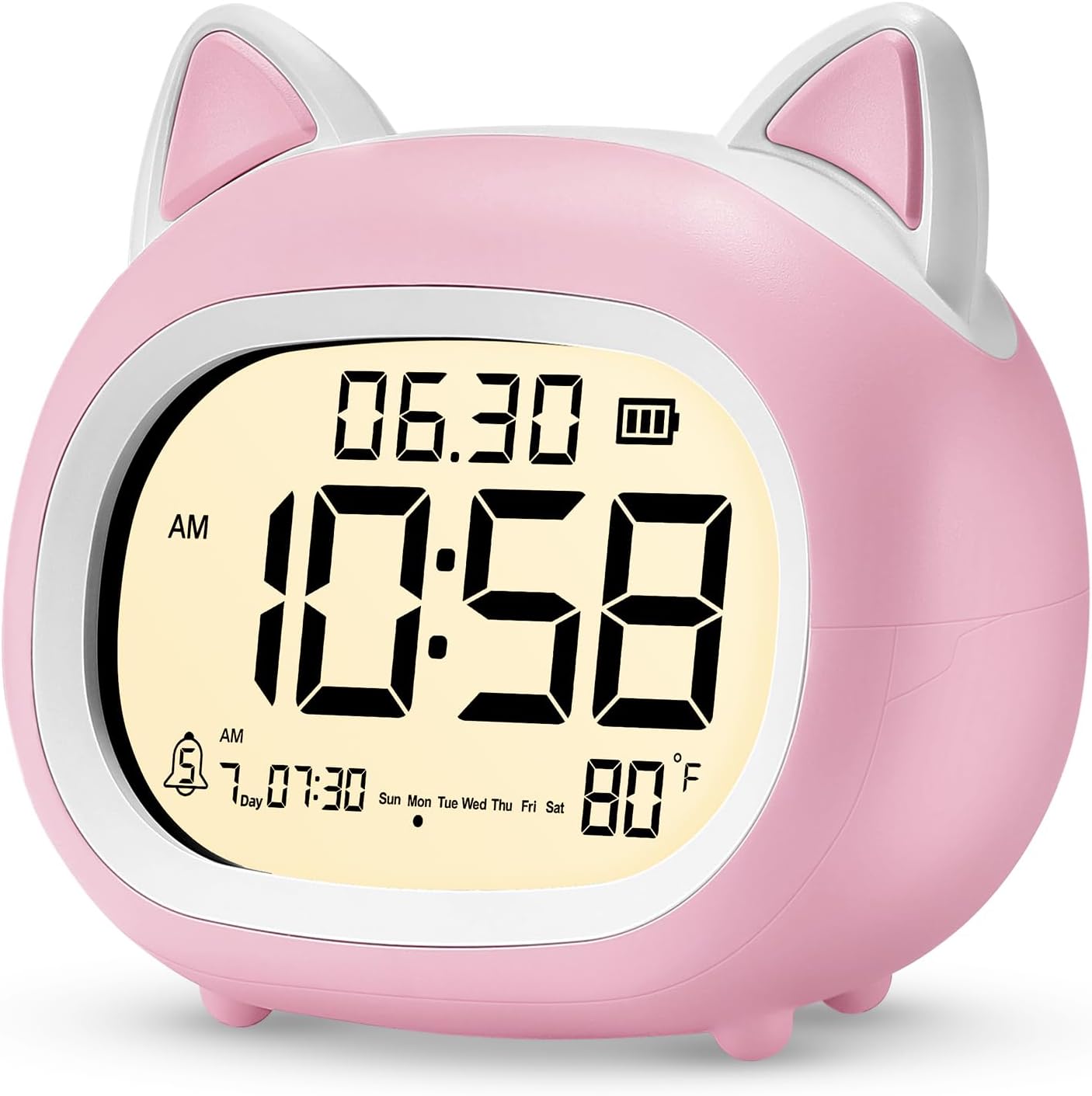 Kids Alarm Clock with Night Light for Kids, Small Digital Alarm Clocks for Bedrooms, Routine Builder, Cute Cat Alarm Clock with Sleep Training, Snooze, 12/24H, Date & Day, Temperature, USB Port