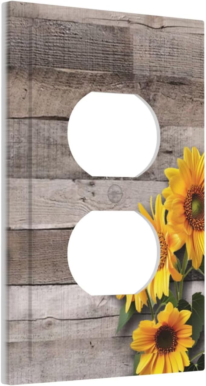 Sunflower Rustic Brown Gray Wood Outlet Covers 1 Gang Duplex Light Switch Cover Decorative Switch Plates Electrical Receptacle Faceplate Wall Plate for Farmhouse Home Decor