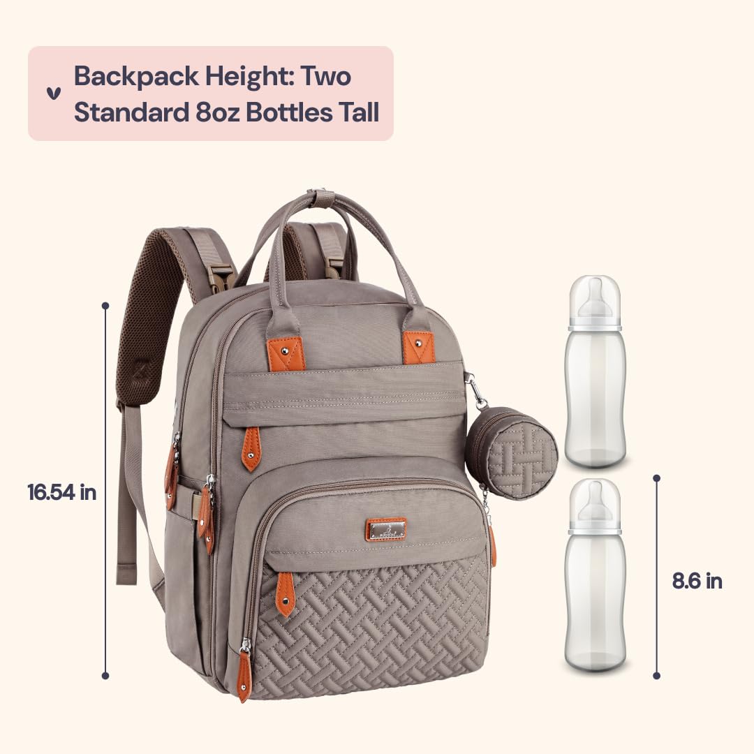 BabbleRoo Diaper Bag Backpack - Baby Essentials Travel Tote - Multi Function Waterproof Diaper Bag, Travel Essentials Baby Bag with Changing Pad, Stroller Straps & Pacifier Case - Unisex, Khaki