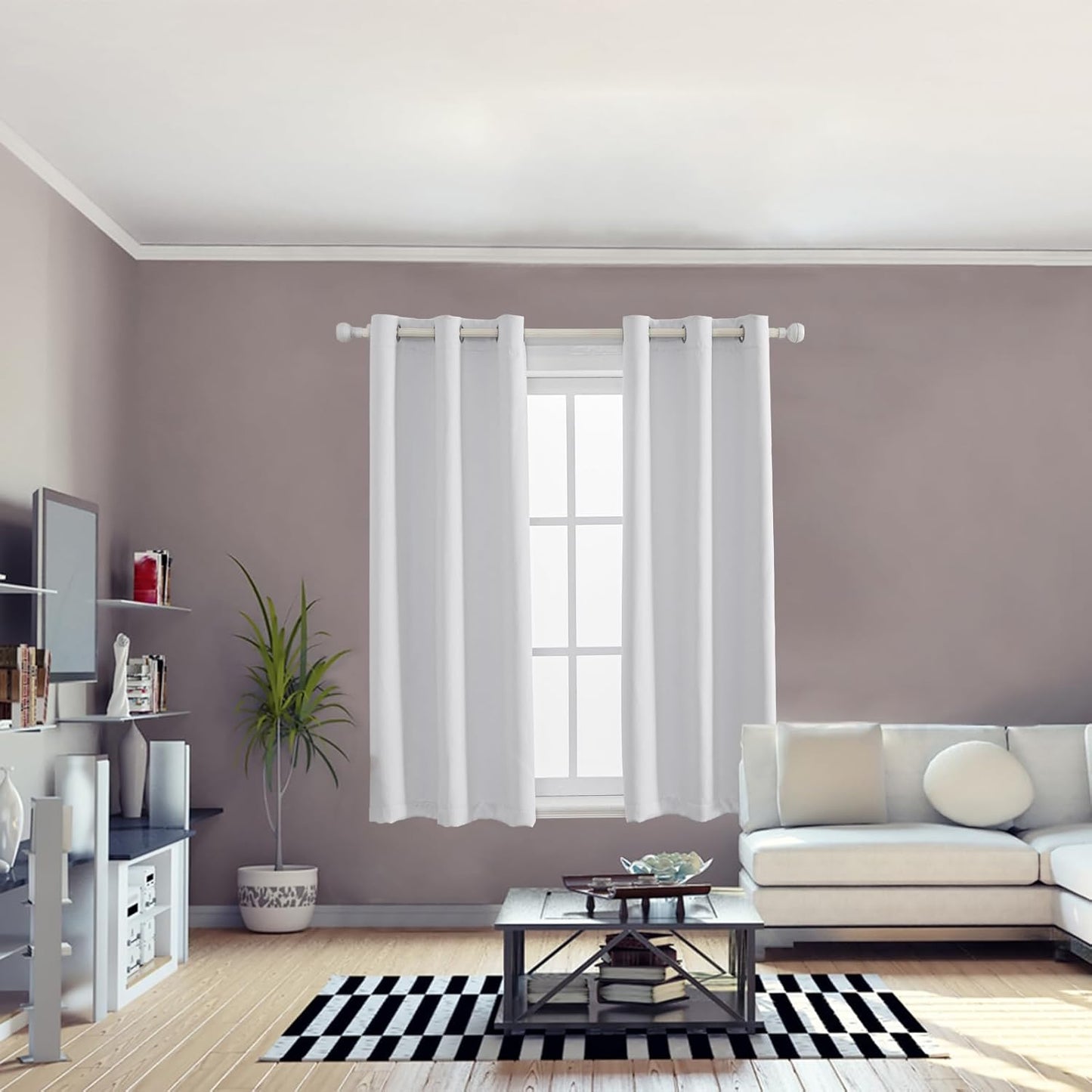 Anytime 100% Blackout Curtain Set, Thermal Insulated & Energy Efficiency Window Draperies for Guest Room, Full Shading Panels for Shift Worker and Light Sleepers（Greyish White, 2 Panels, 42W x 63L）