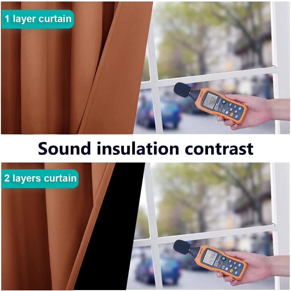 NICETOWN 100% Blackout Short Curtains with Black Liners, 2 Panels, 37" W by 60" L, Burnt Orange, Solid Thermal Insulated Full Blackout 2-Layer Lined Drapes, Energy Efficiency Window Drapes for Bedroom