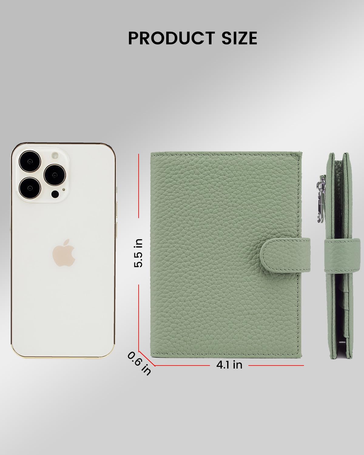 RFID Slim Passport Holder for Women, Compact Leather Passport Wallet with Card Holders SIM Slots,Zippered Coins Pocket and Cash Compartment Travel Passport Cover Case, Light Green