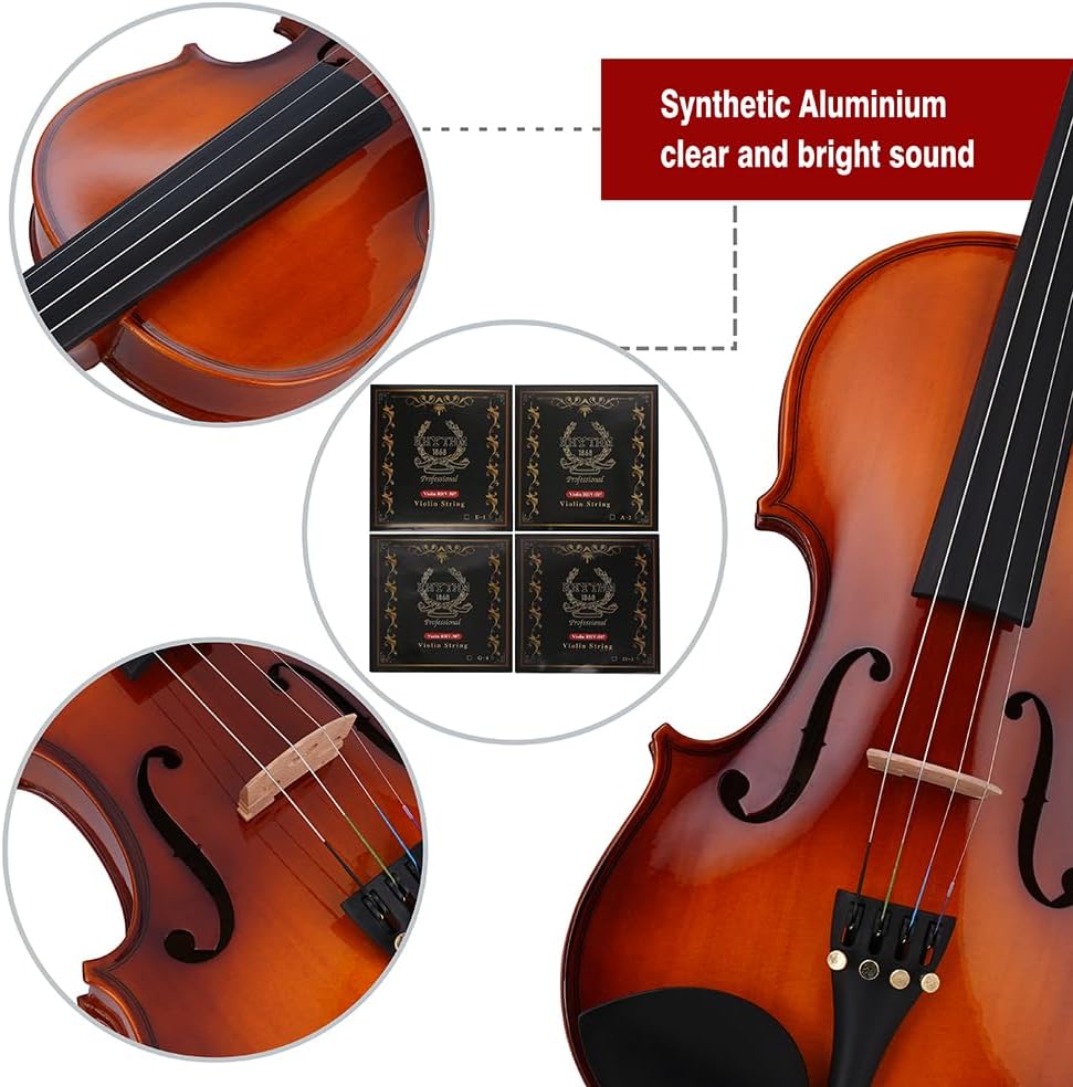 Rhythm Violin Set for Beginners,Acoustic Violins Starter Kit Package for Student,Beginners Fiddle with Hard Case, Rosin, Shoulder Rest, Bow, and Extra Strings (NATURAL, Full)