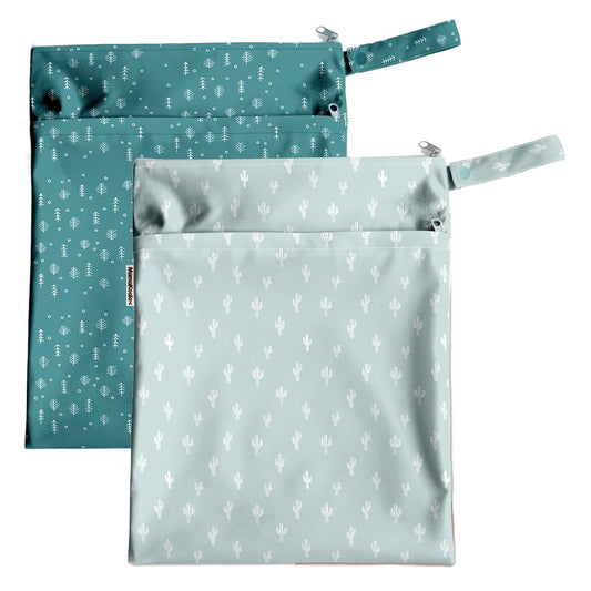 Mama Koala Waterproof Wet Dry Bags for Baby Items, Cloth Diapers, Swimsuits, Travel, Gym Clothes, Beach, Pump Parts, Toiletries, Two Zippered Pockets, 2 Pack (W017)